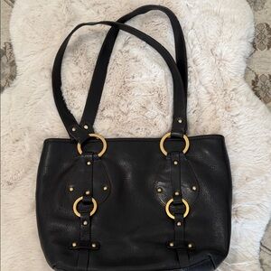 Etienne Aigner Black Shoulder Bag with Gold Accents
